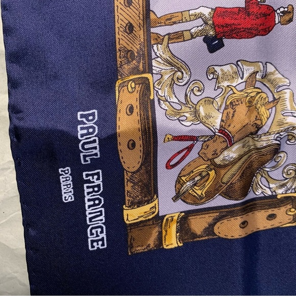 Paul France Navy and Gold Equestrian Print Scarf silk brandnew - Picture 6 of 9